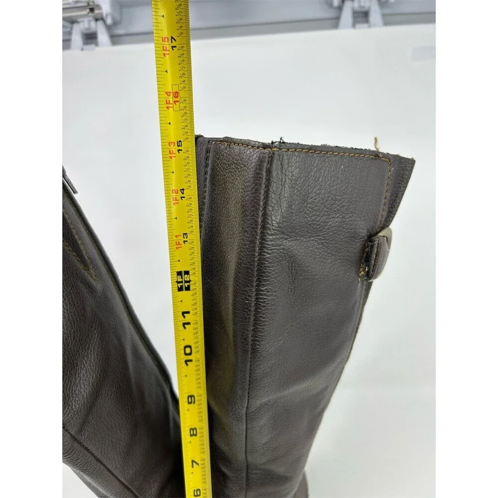B.O.C. Brown Knee High Riding Boots Buckle Full Zip Round Toe Size 8 Wide Calf